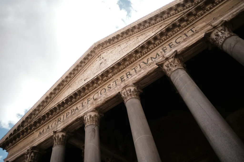 Columns and inscription on the portico of the Pantheon
