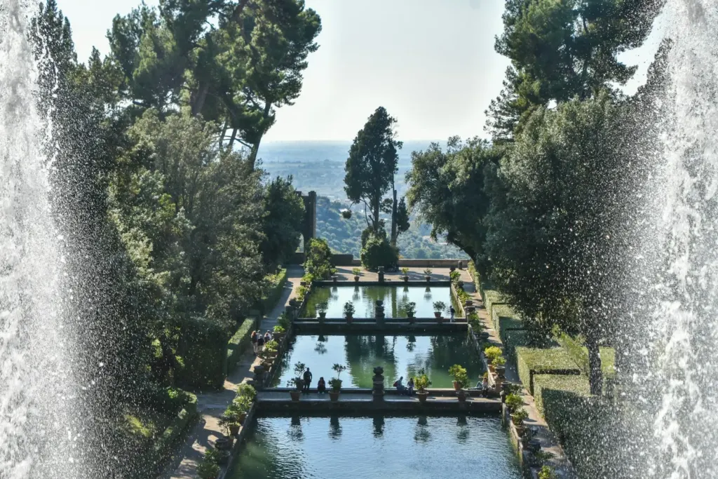 Terraced fountains and gardens at Villa d'Este in Tivoli